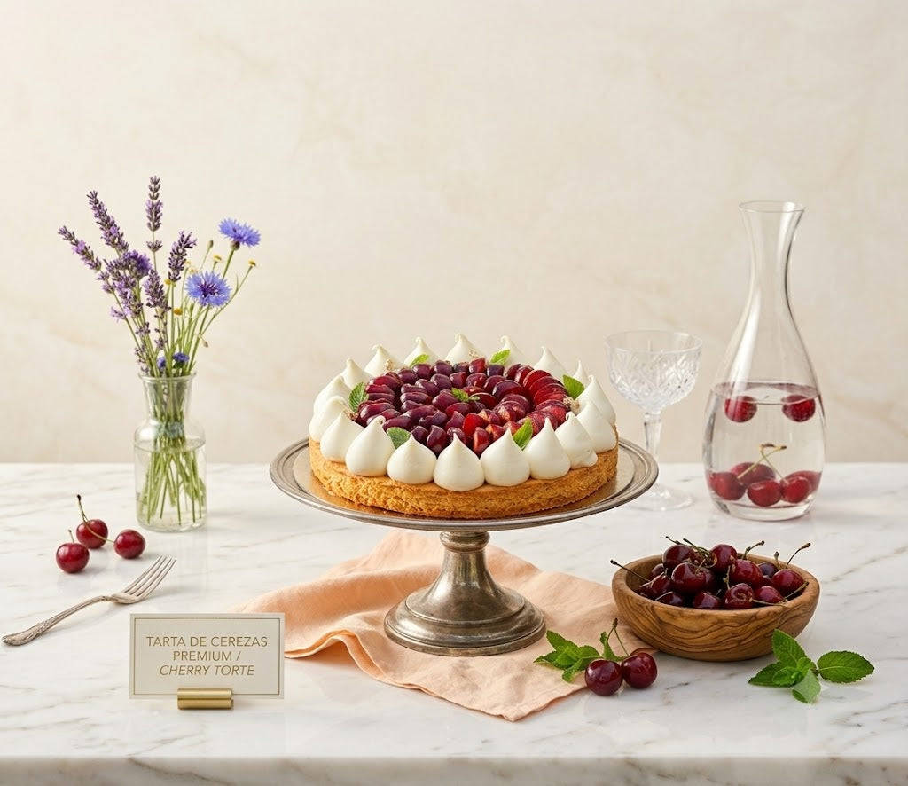 Feine Kirsch-Mandel-Torte mit Vanille-Mascarpone-Ganache (Tarta de Cerezas Frescas, Almendra y Ganache de Vainilla)