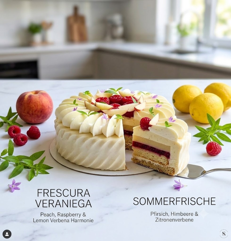 Pfirsich-Himbeer-Zitronenverbenen-Entremets (Entremets de Melocotón, Frambuesa y Hierbaluisa)