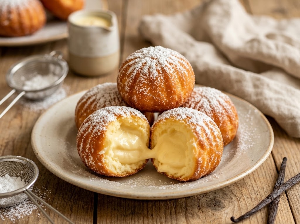 Bomba Artesanal de Crema Pastelera Fina / Handgemachte Cremebombe mit feiner Vanillecreme