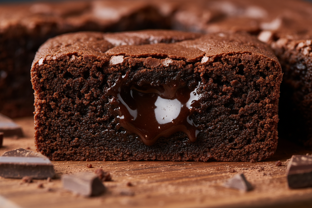 necesito imagen de un biscocho de brownie donde se vea lo jugoso ue esta por dentro
