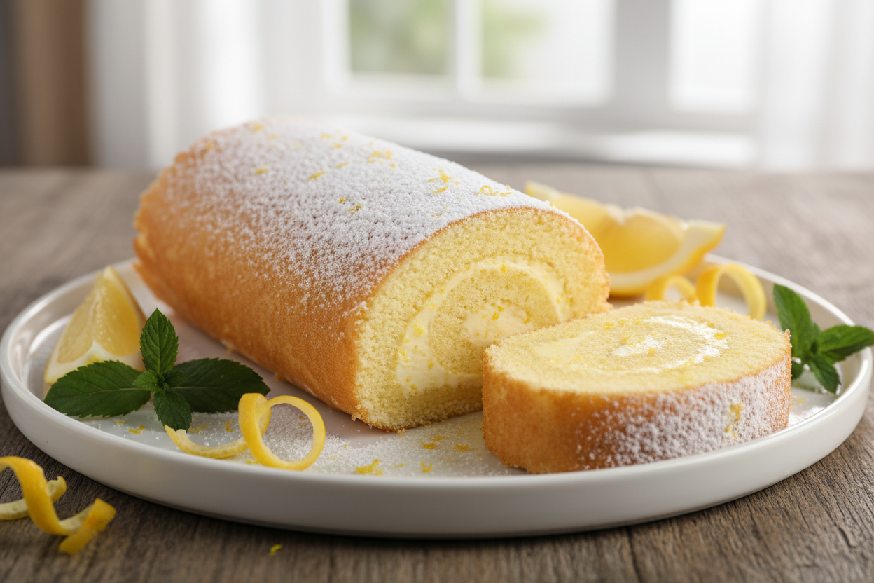 Zitrone sahne biskuitrolle